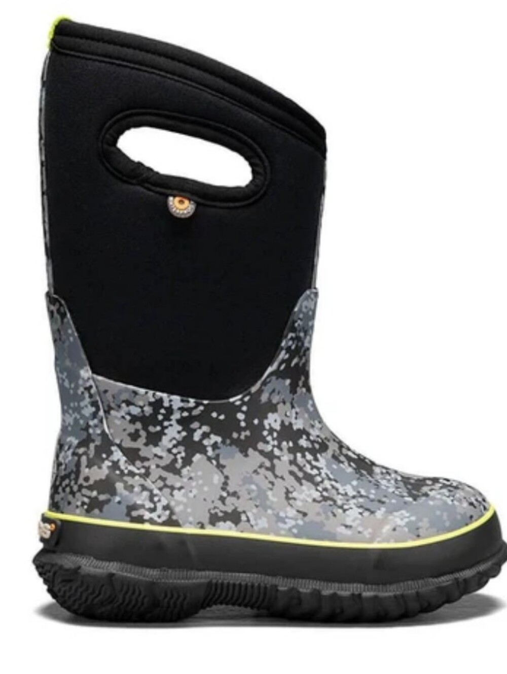 Boga Kids Waterproof Camo Rain Boot with Easy-Grab Handle - Black/Gray